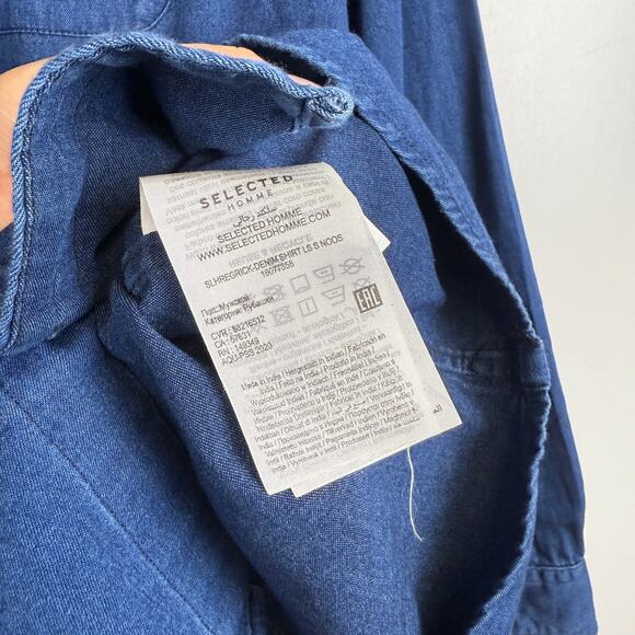 Selected Homme Mens Denim Chambrey Regular Fit Shirt Button Down Blue - 15 S - Picture 4 of 8